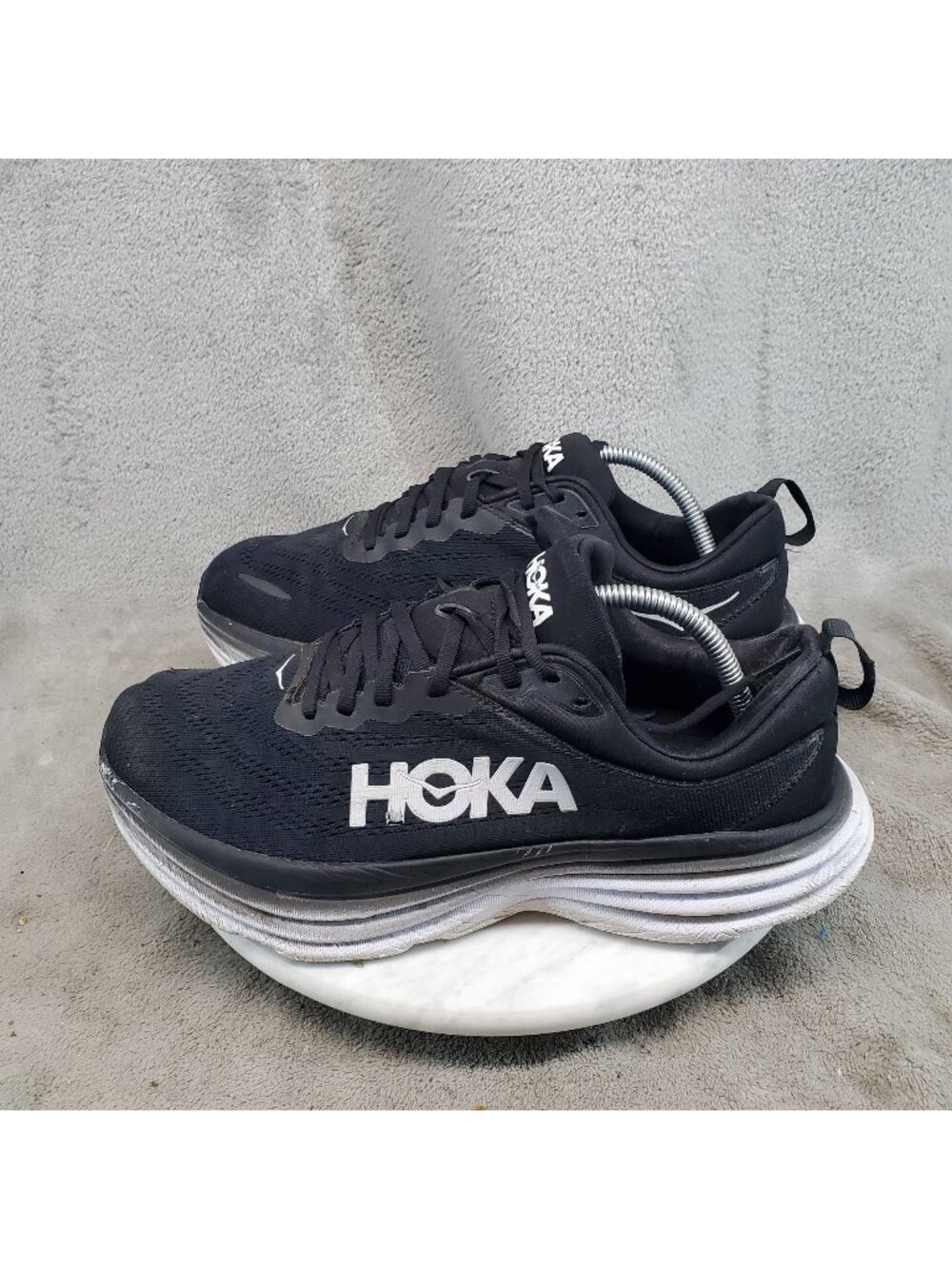 Hoka One One Shoes Mens Size 9.5 2E Bondi 8 Black Lace Up Running Sneakers *Read